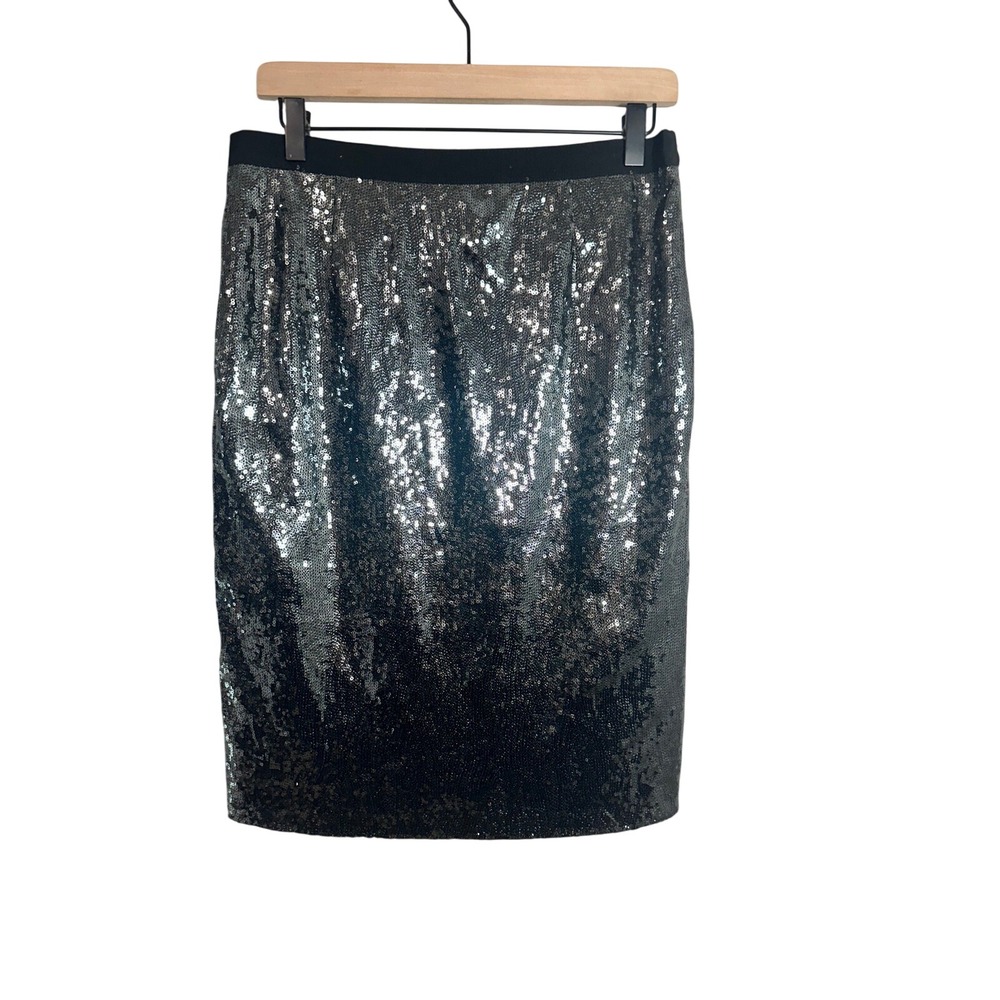 Moschino Cheap and Chic Silver Sequin Pencil Skirt Black Back USA 10 Italy